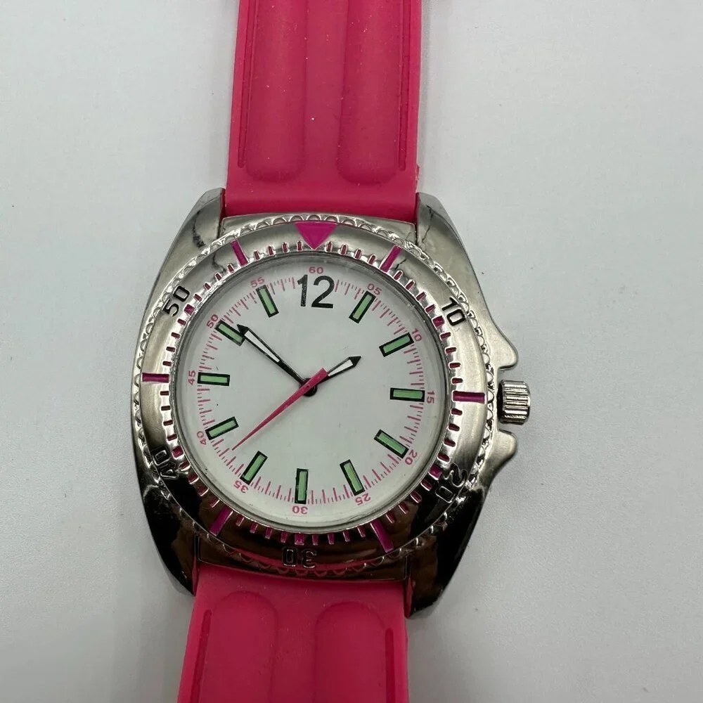 3/$30 Women Watch Pink Jelly Silicone Band Silver Tone Case Sport New Battery